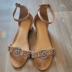Betsey Johnson Blush Satin Low Heel Sandals W/ Rhinestone Embellishment For Wome